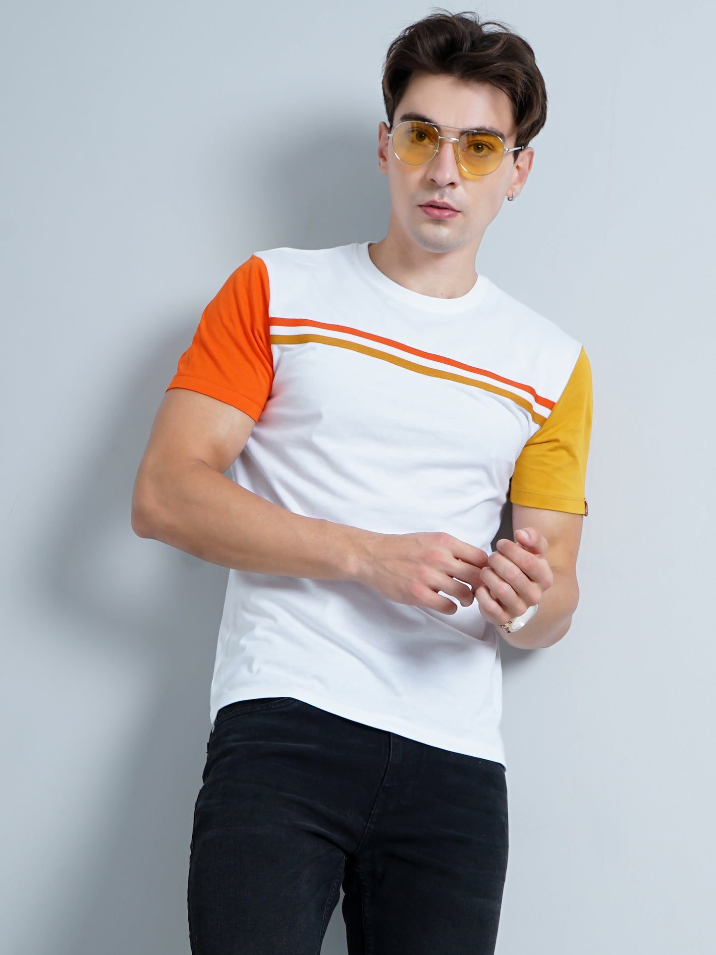 Chest Striped White T-Shirt