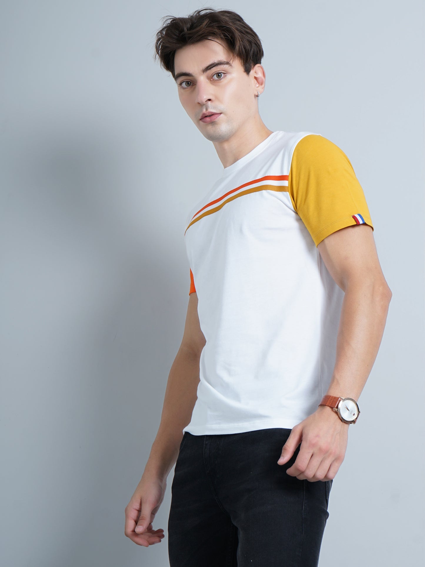 Chest Striped White T-Shirt