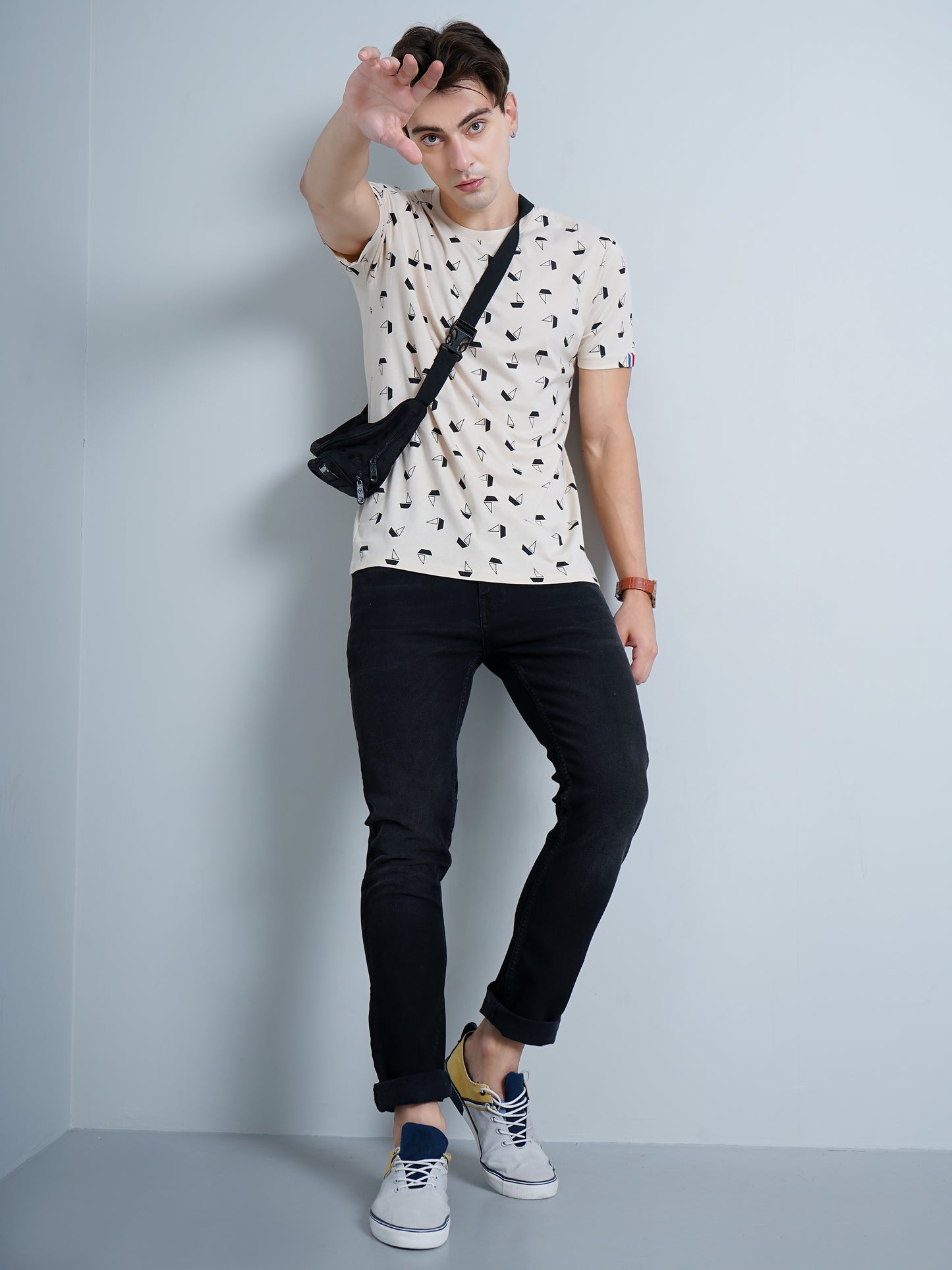 Boat Print Beige T-Shirt