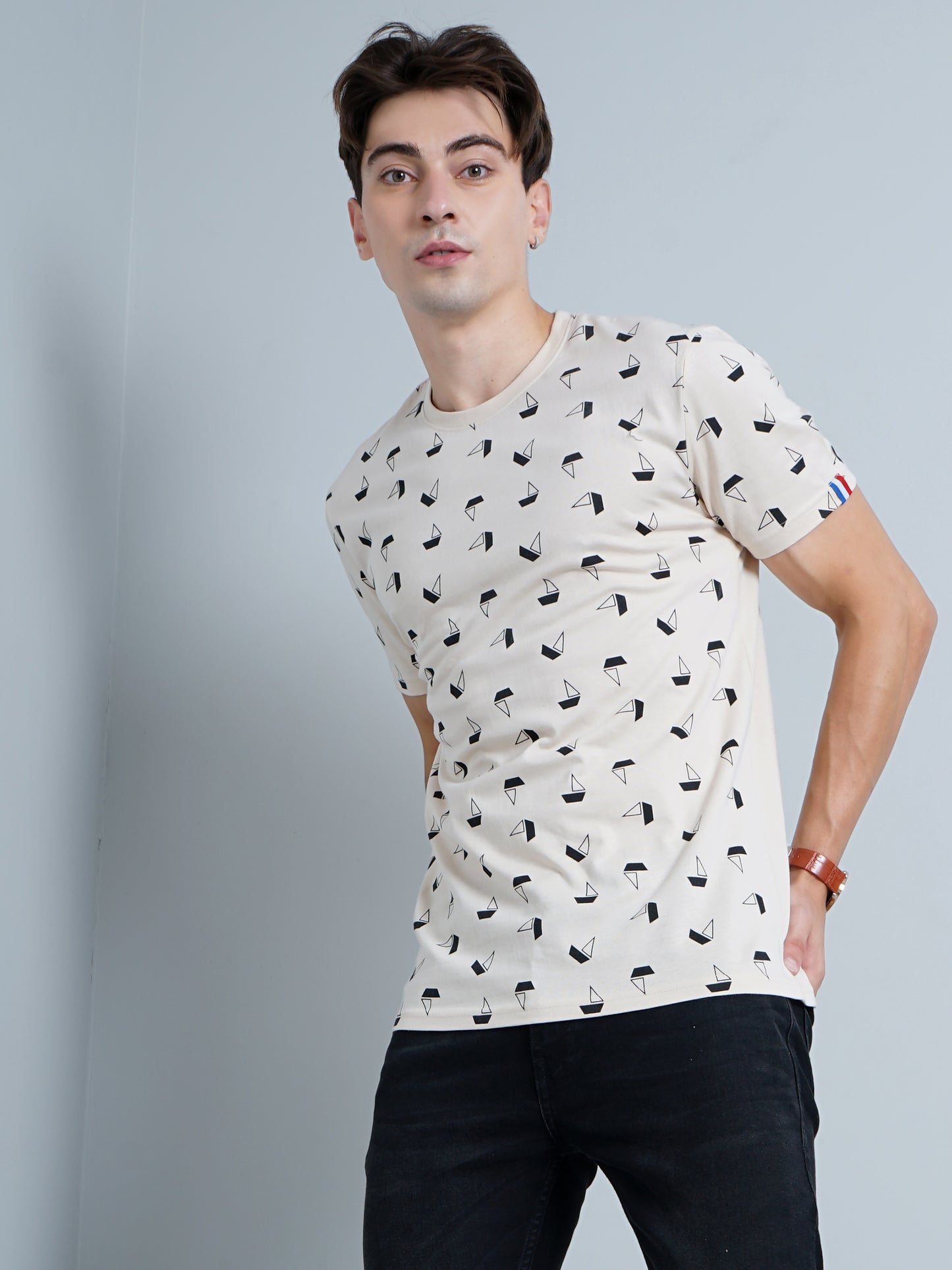 Boat Print Beige T-Shirt