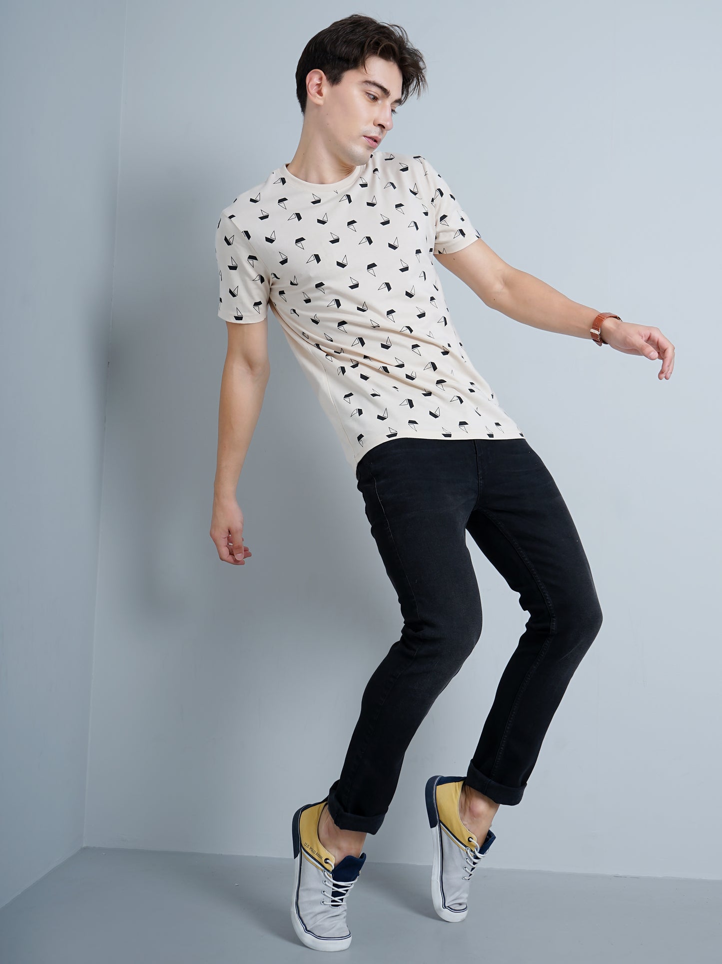 Boat Print Beige T-Shirt