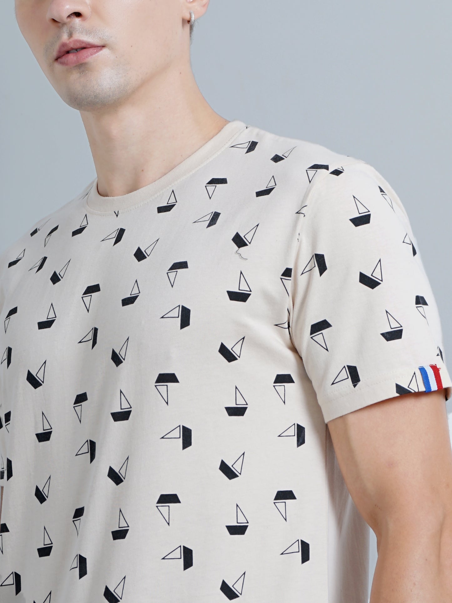 Boat Print Beige T-Shirt