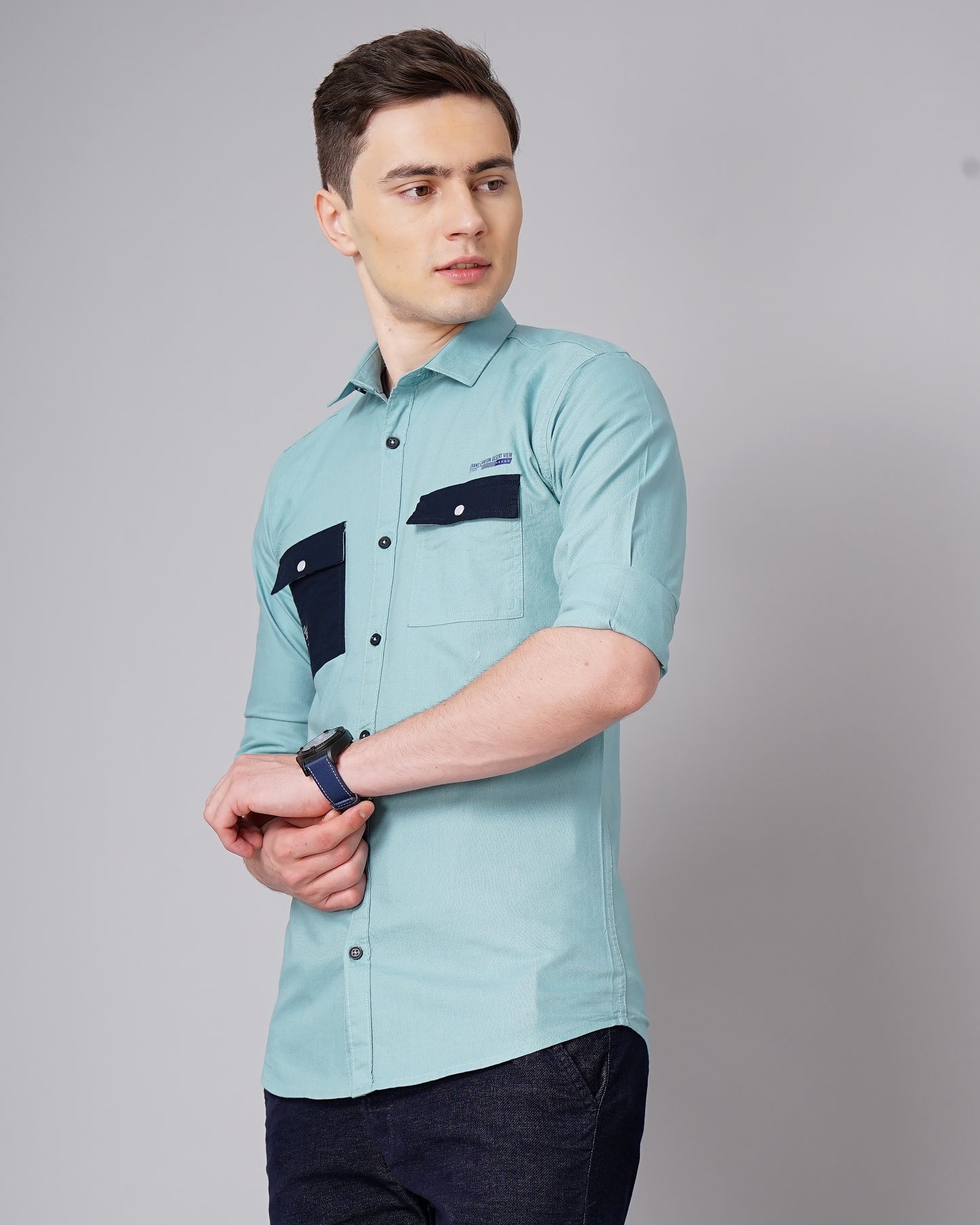 Contrast Pocket Green Shirt