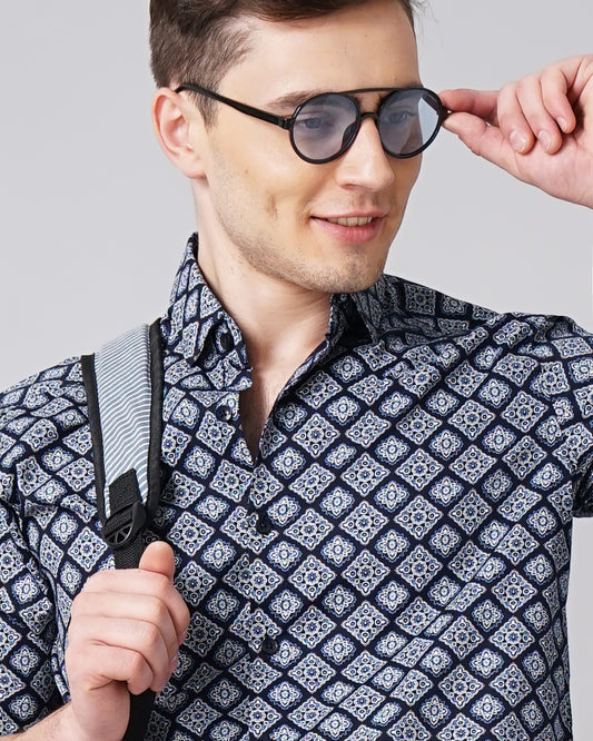 Motif Navy Floral Shirt