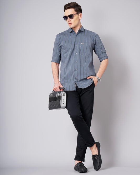 Wide Pin Grey Striped Shirt