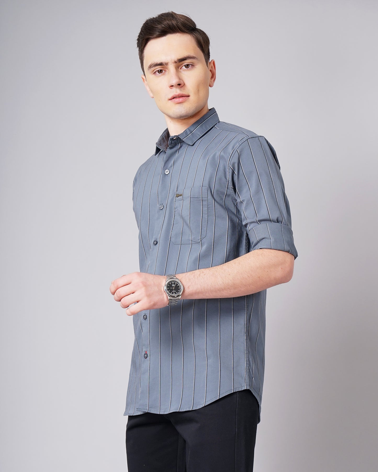 Wide Pin Grey Striped Shirt