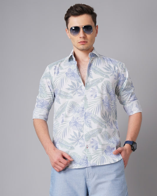 Block Floral White Shirt