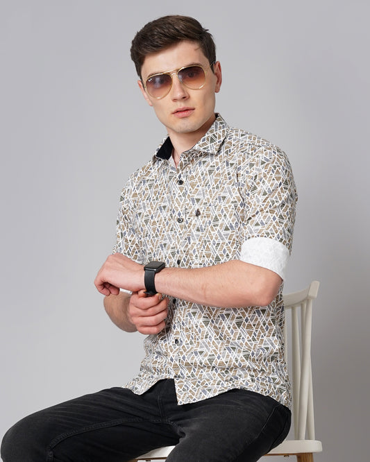 Rhombus Brown Printed Shirt