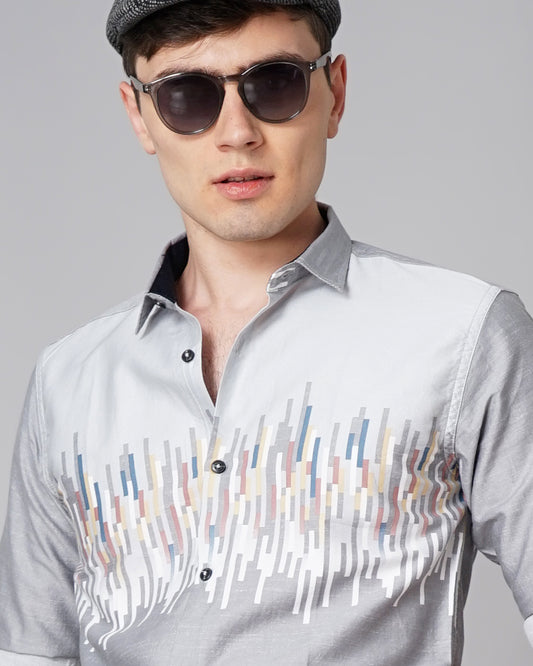 Line Panel Grey Printed Shirt