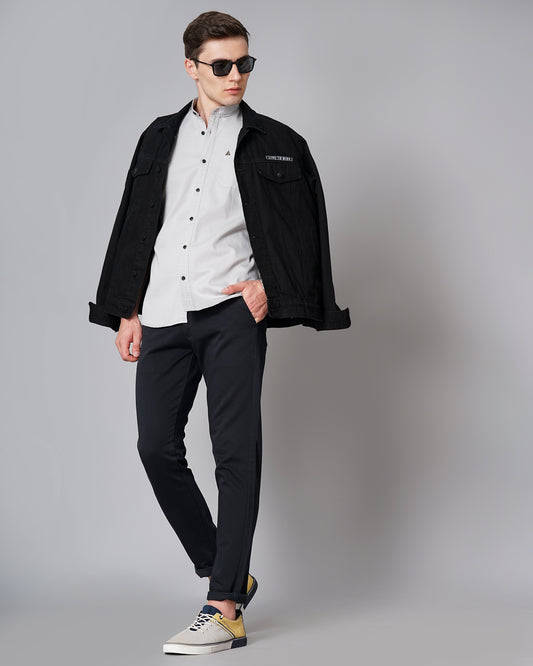 Button Mandarin Grey Solid Shirt