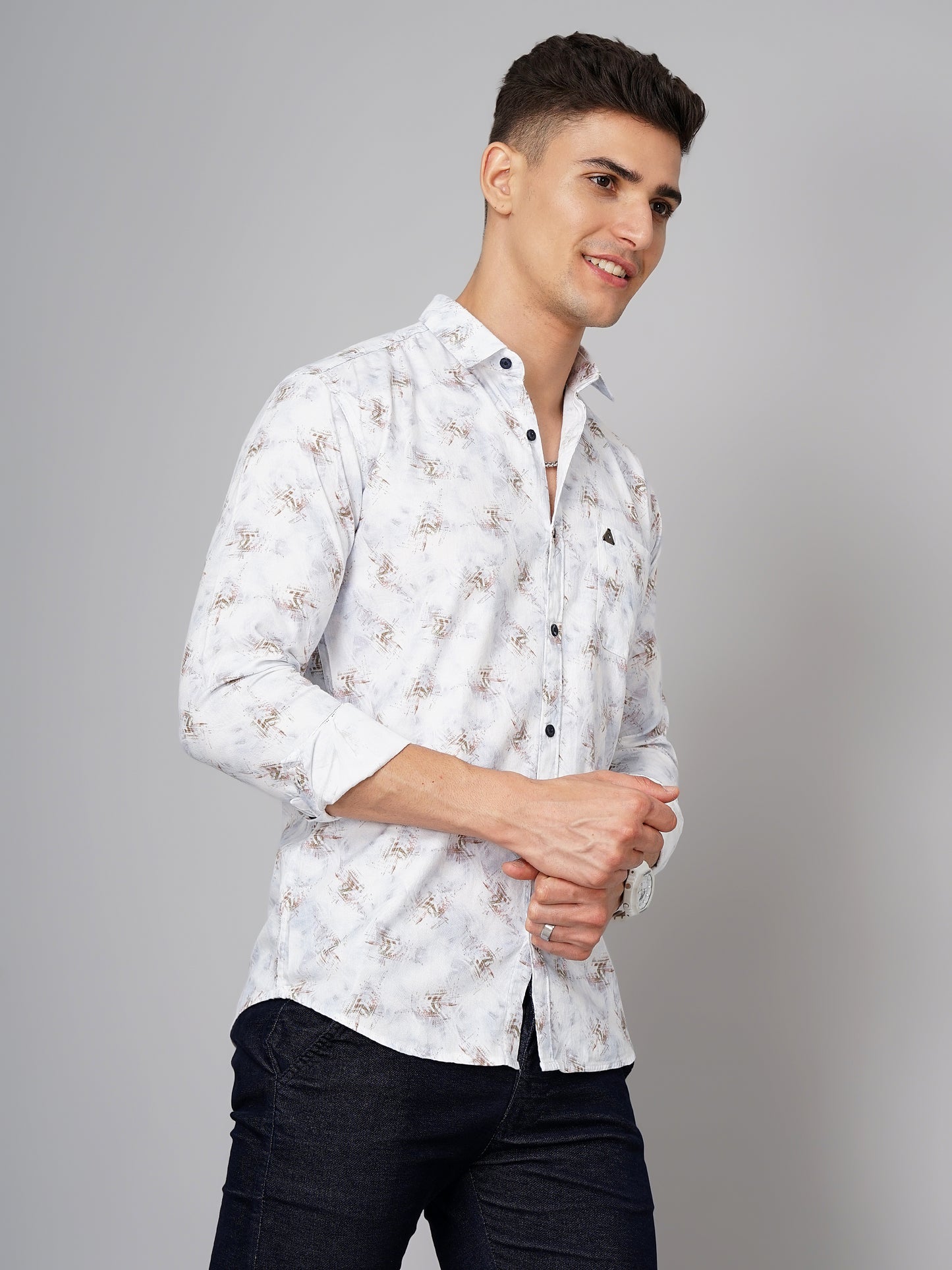 Abstract White-Blue Printed Shirt