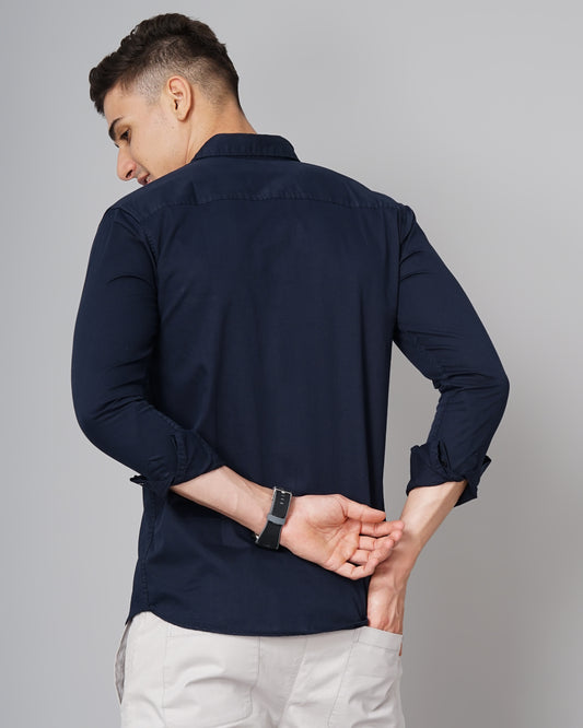 Twill Navy Solid Shirt