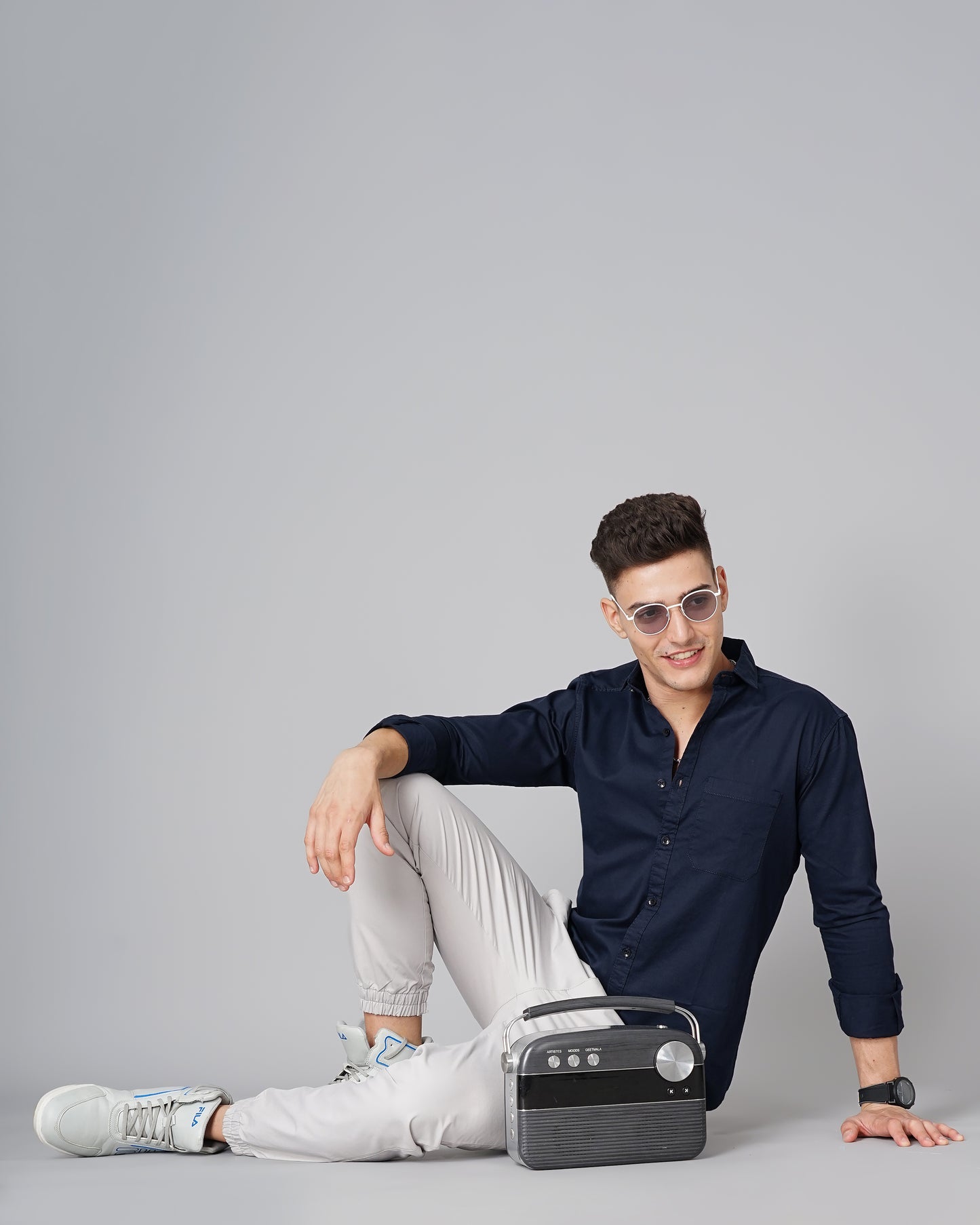 Twill Navy Solid Shirt