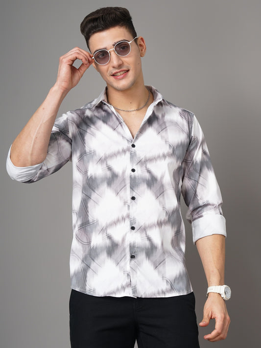 Swirl White-Grey Printed Shirt