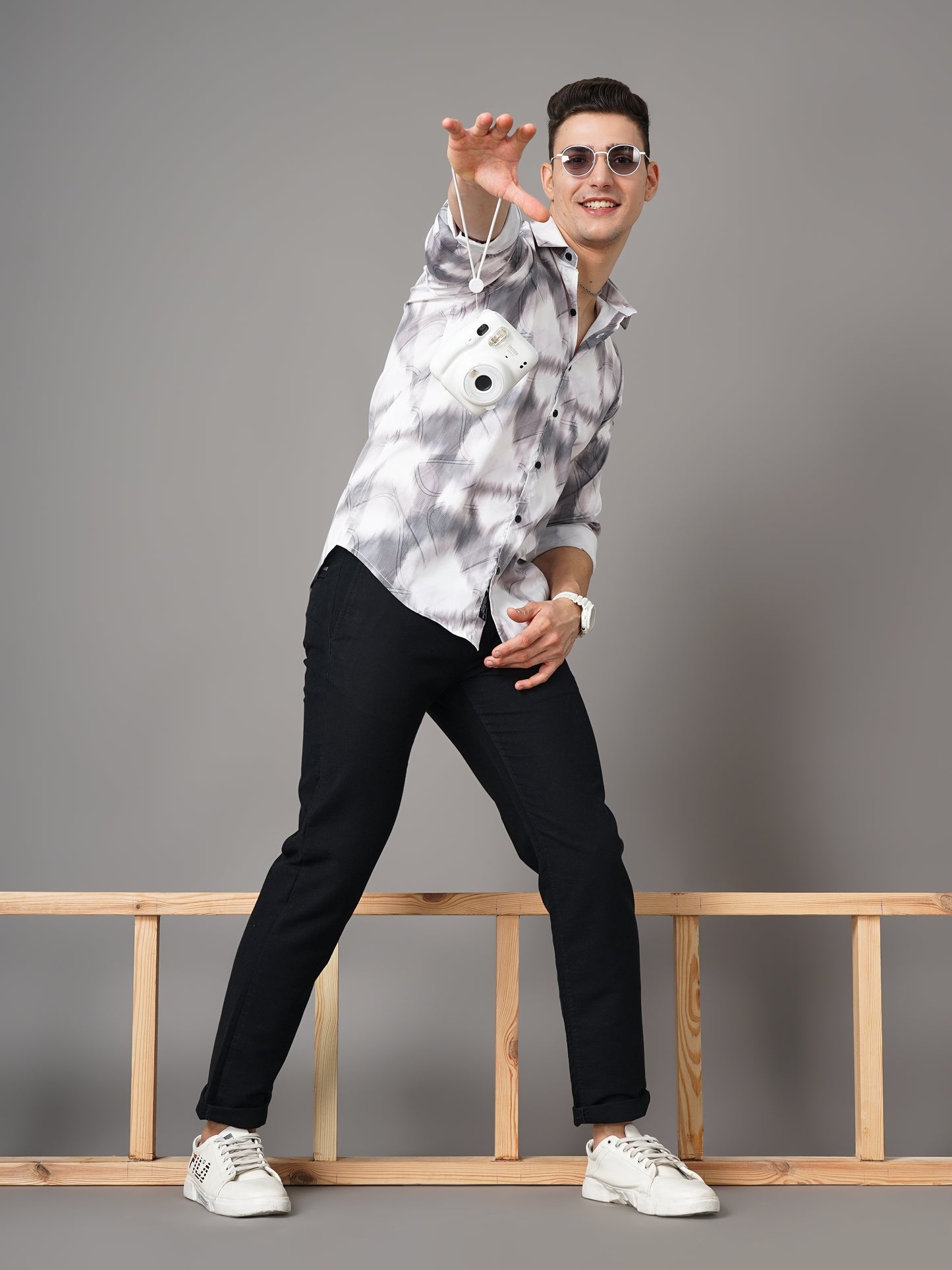 Swirl White-Grey Printed Shirt