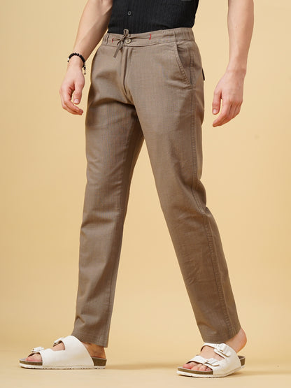 Linen Straight Fit Brown Trouser