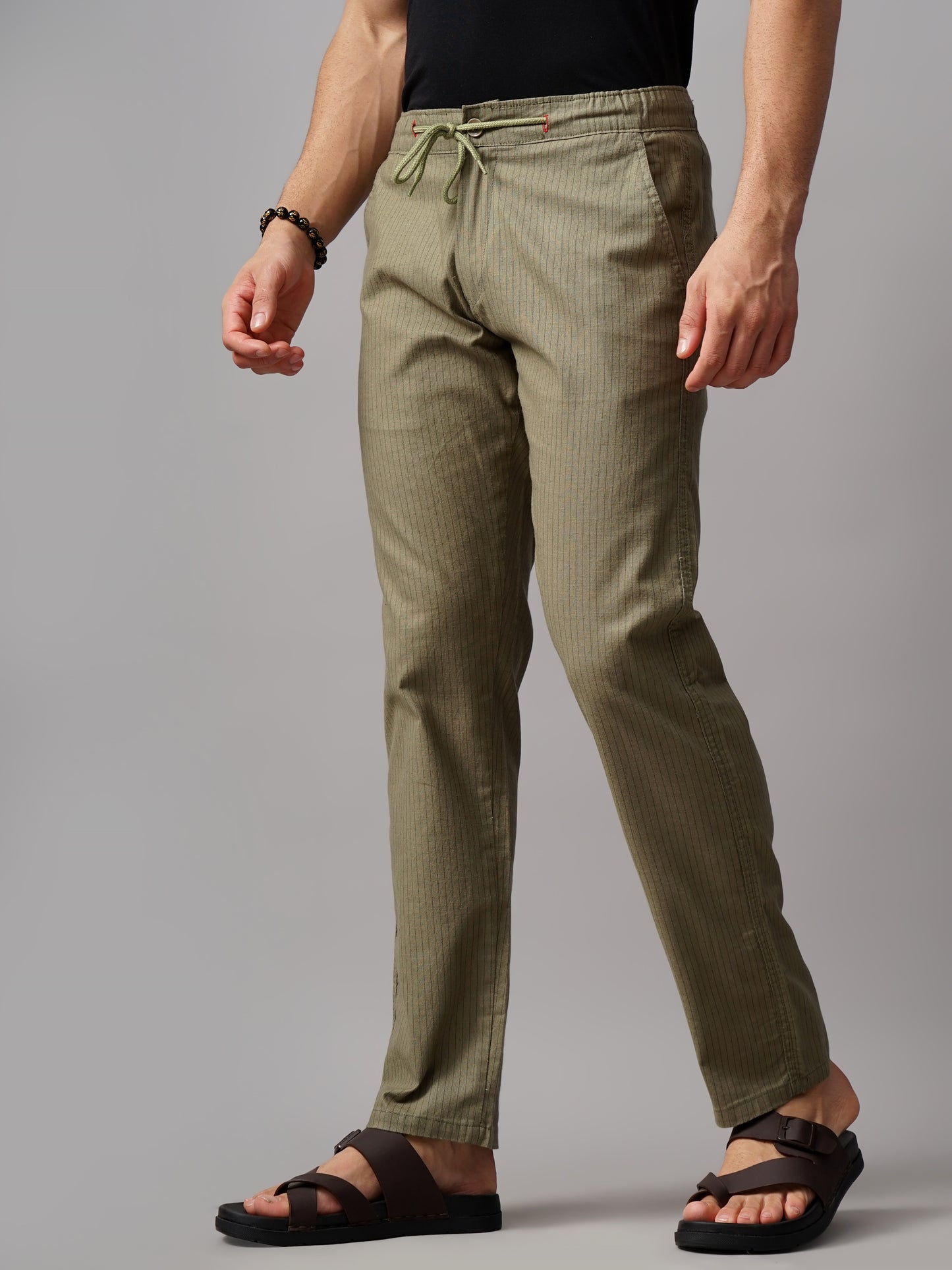 Striped Linen Olive Trouser