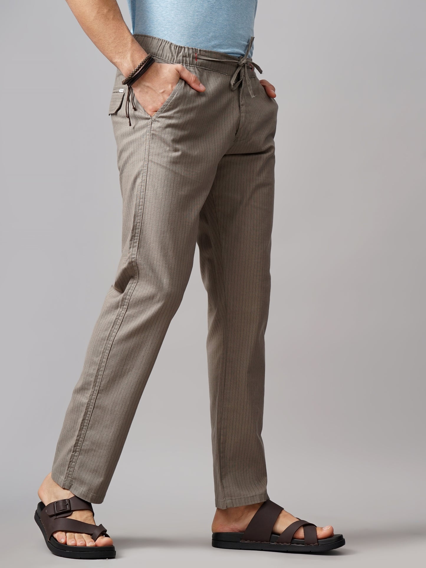 Striped Linen Taupe Trouser