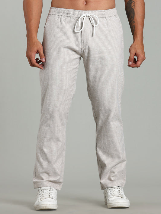 Haven Beige Striped Linen Pant