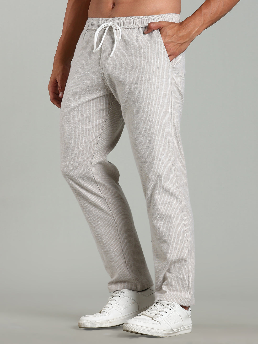 Haven Beige Striped Linen Pant