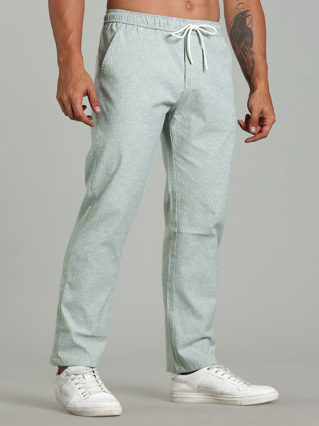 Haven Green Striped Linen Pant