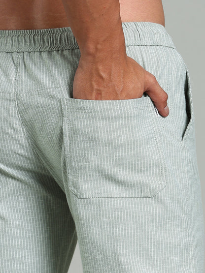 Haven Green Striped Linen Pant