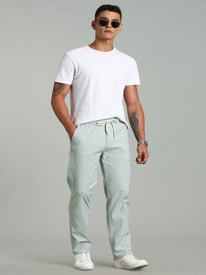 Haven Green Striped Linen Pant