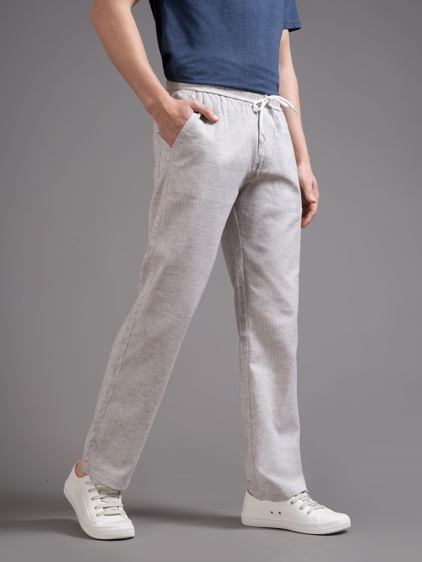 Eden Beige Striped Linen Pant