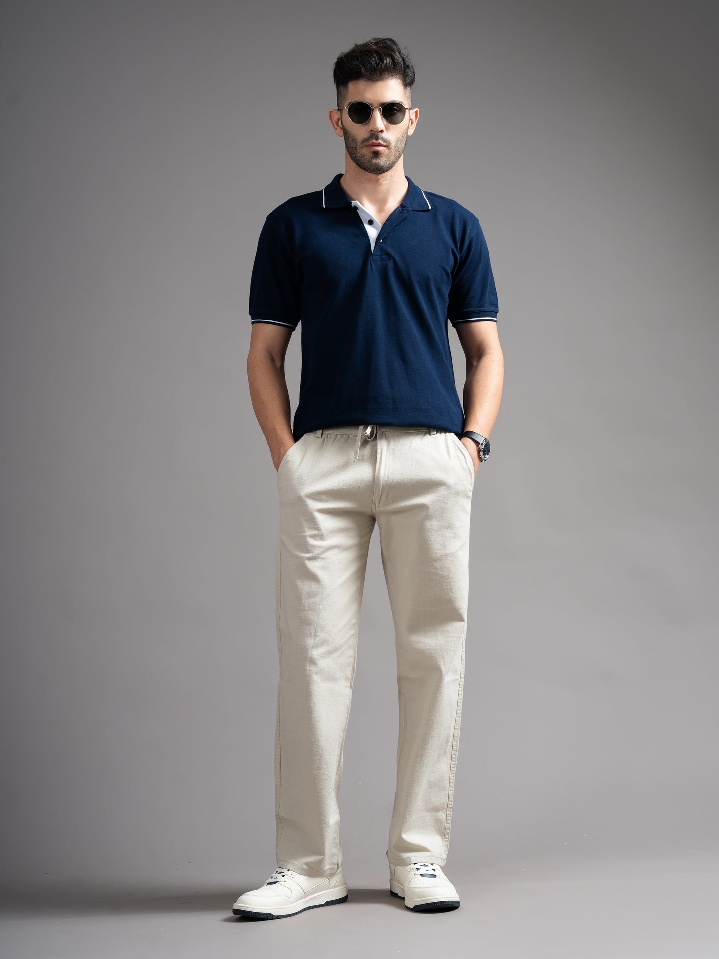 Aura Grey Linen Blend Trouser