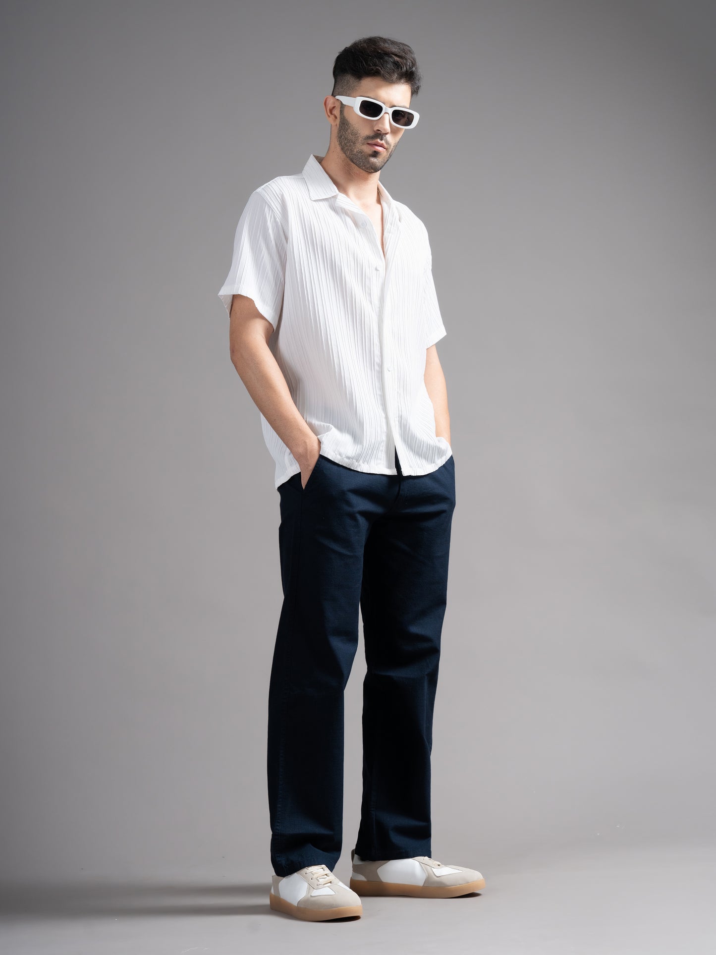 Aura Navy Linen Blend Trouser