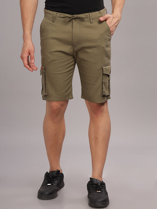 Linen Olive Cargo Shorts
