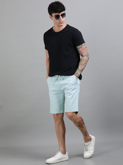 Plain Blue Linen Blend Shorts