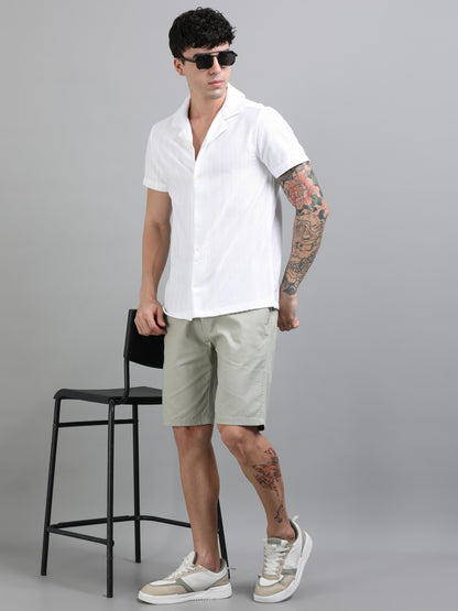 Plain Grey Linen Blend Shorts