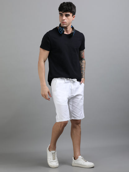 Plain White Linen Blend Shorts
