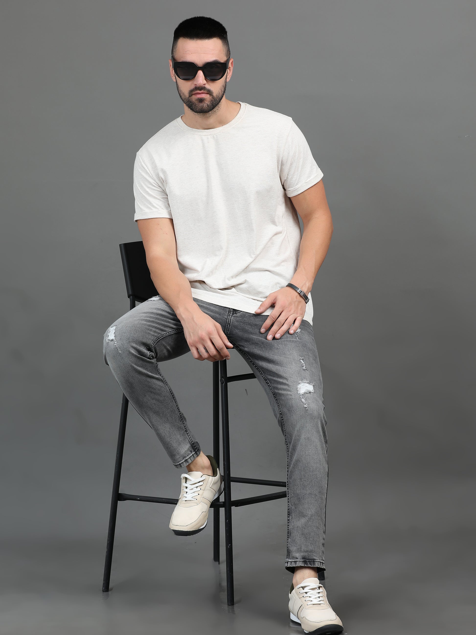 Frayed Light Grey Jeans 30 Grey - Main Image