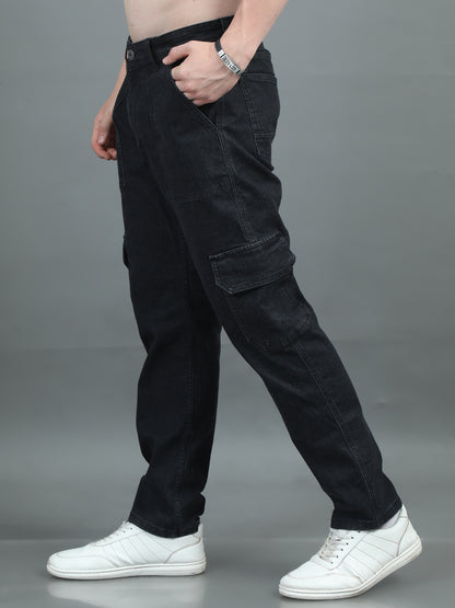 Relaxed Fit Charcoal Cargo Jeans