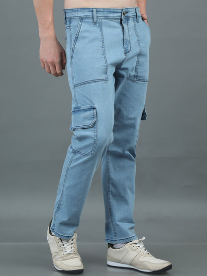 Relaxed Fit Light Blue Cargo Jeans