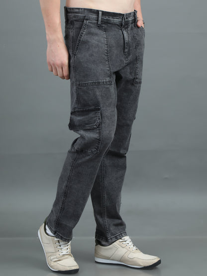 Relaxed Fit Grey Cargo Jeans