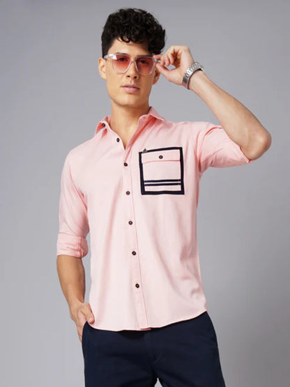 Outline Pocket Pink Solid Shirt