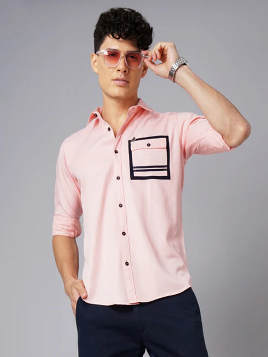 Outline Pocket Pink Solid Shirt