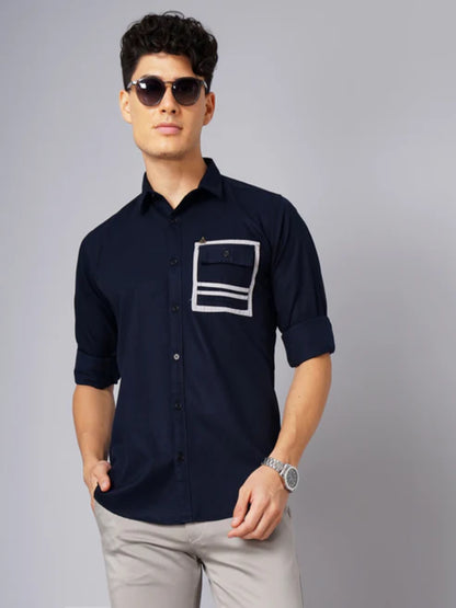 Outline Pocket Navy Solid Shirt