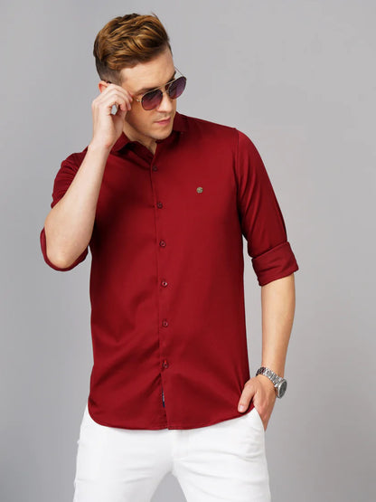 Satin Maroon Solid Shirt