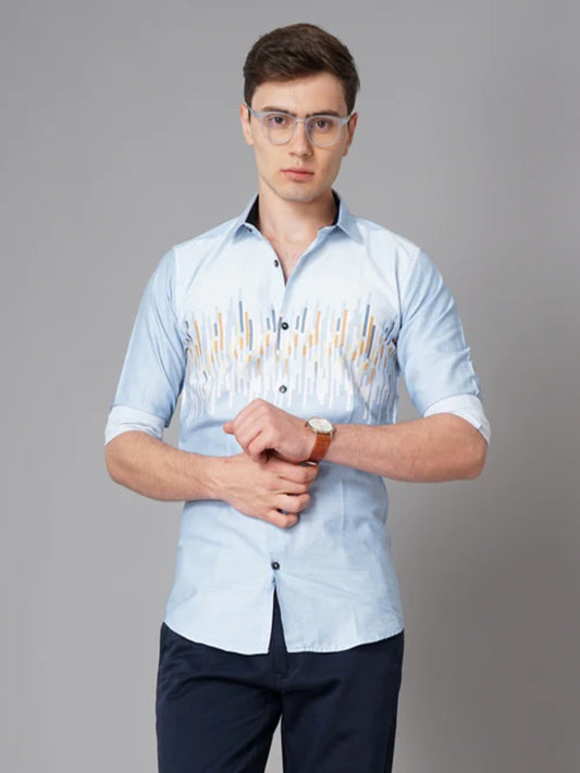 Line Panel Blue Printed Shirt