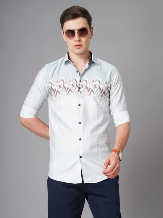 Geometric Panel Blue Printed Shirt