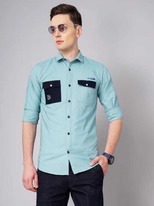 Contrast Pocket Green Shirt