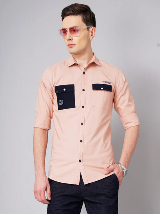 Contrast Pocket Pink Shirt