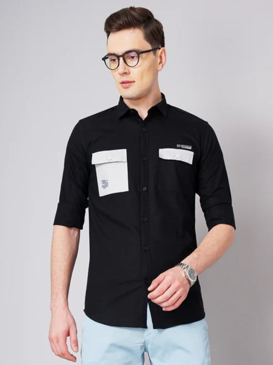 Contrast Pocket Black Shirt