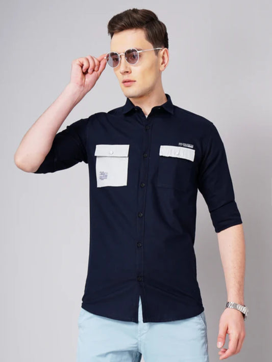 Contrast Pocket Navy Shirt