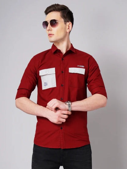 Contrast Pocket Maroon Shirt