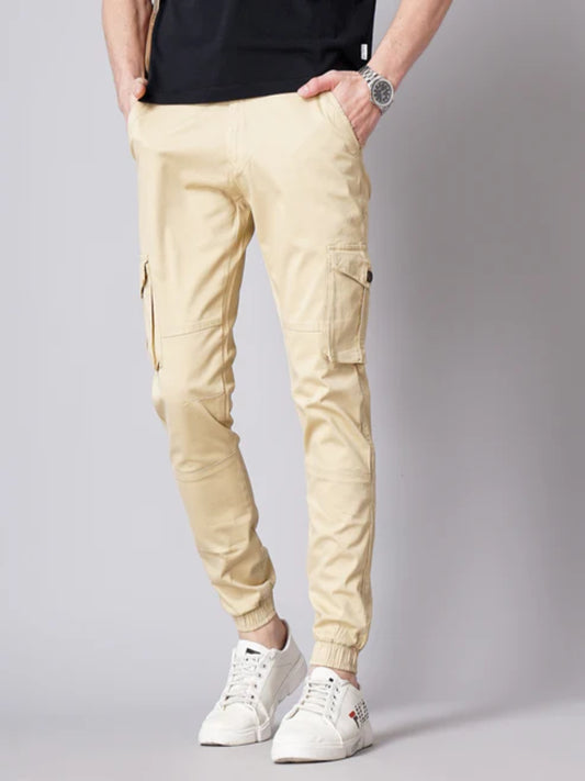 Solid Cream Cargo Pant